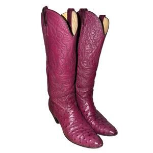 Vintage Nocona Magenta Ostrich Leather Western Boots Women’s 7.5 rodeo cowgirl